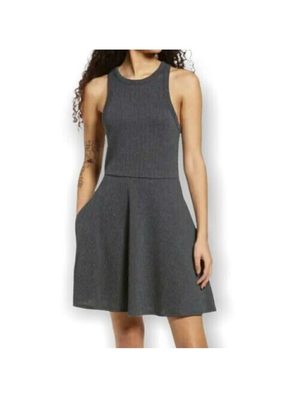 BP Women Ribbed Dress BNWOT Gray Racerback Skater Pockets